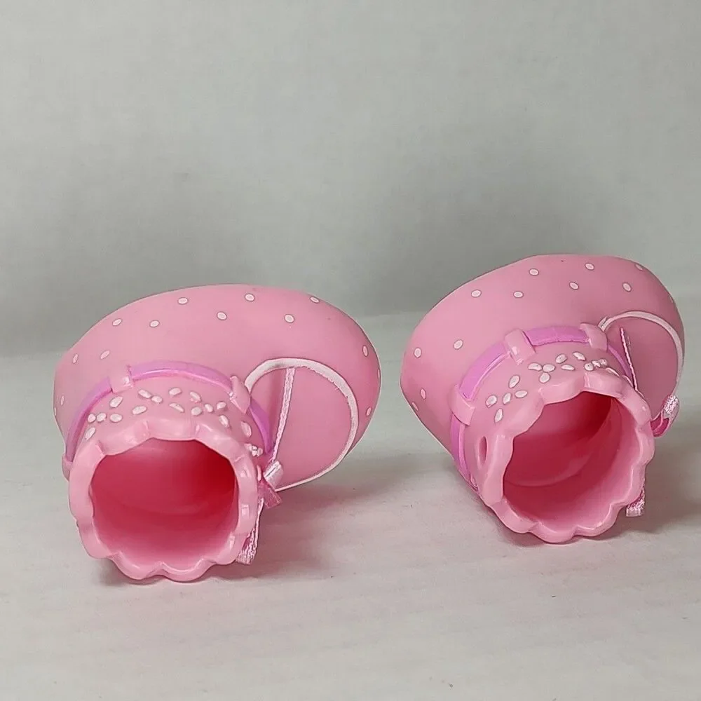 2 Pink Polka Dot Bow Baby Keepsake Shoes Cake Topper Gift Tag 2.75
